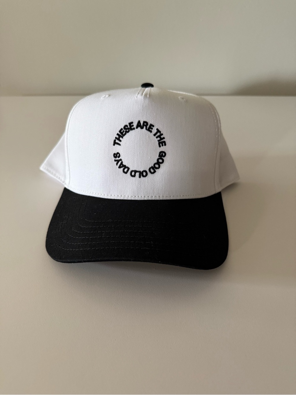 "These Are The Good Old Days" Snapback Hat White/Black Adjustable OS